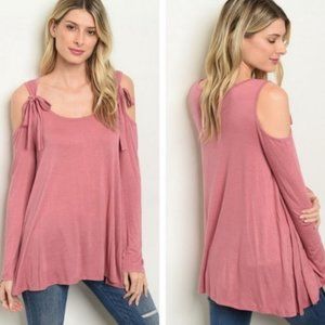 3/$15 Hopely Cold Shoulder Bow Long Sleeve Top L